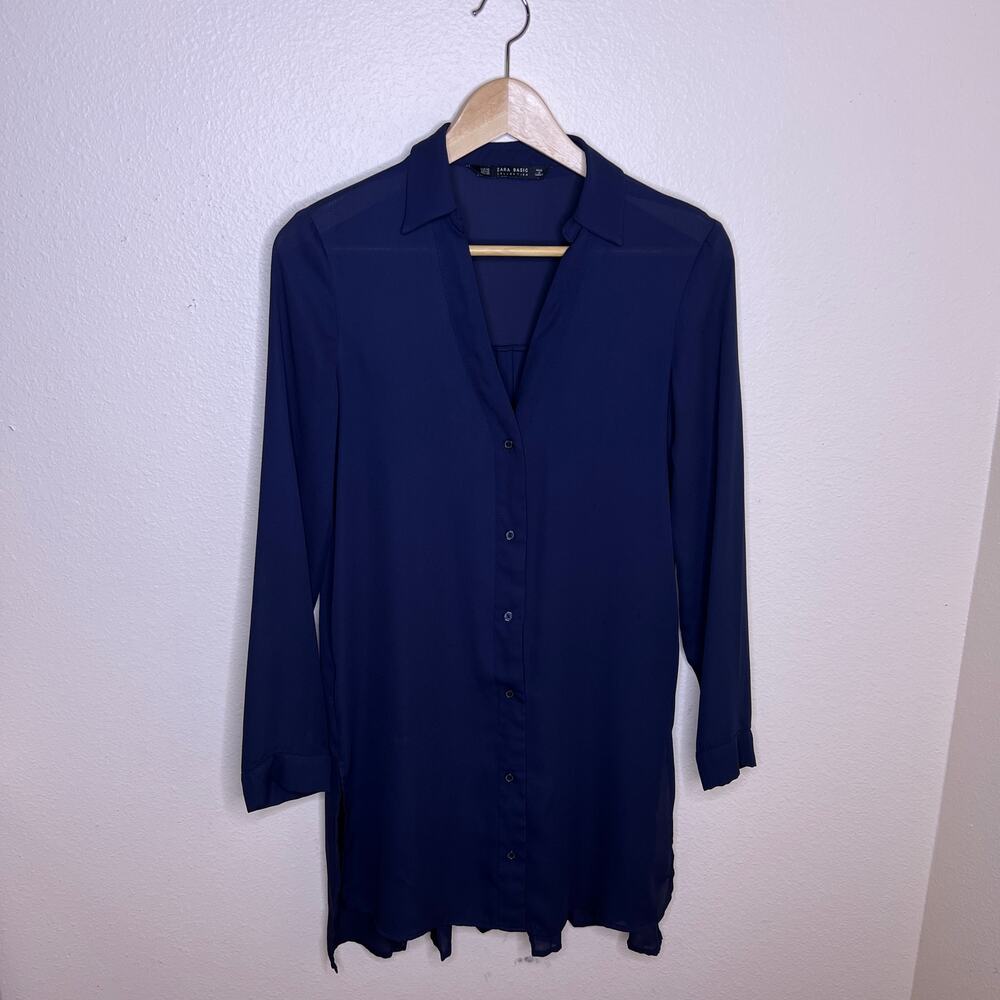 Zara Basic Collection Navy Sheer Long Sleeve Back… - image 1